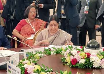 Sushma Swaraj  speaking at the restricted session of the meeting of the Councils of Heads of Governments of SCO member States