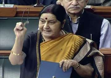 Sushma Swaraj speaks in the Lok Sabha in New Delhi on Thursday