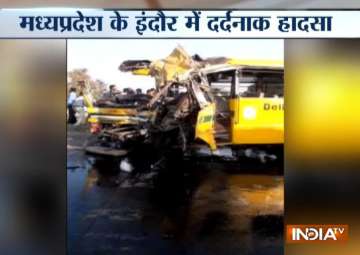 Indore: 5 school children and bus driver killed after a school bus collides with a truck on Kanadia Road
