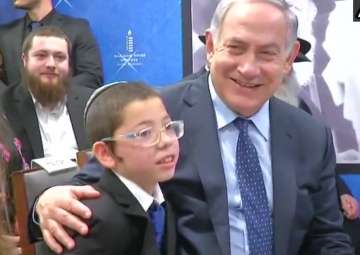 Israel PM Benjamin Netanyahu meets 2611 survivor Moshe Holtzberg at Nariman House