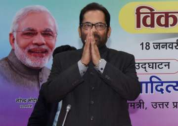 Union Minister for Minority Affairs Mukhtar Abbas Naqvi during 'Vikas Samanvay Baithak' in Lucknow on Thursday