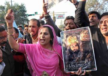 File pic -Karni Sena activists demonstrate against the release of Padmaavat in Bhopal on Monday
