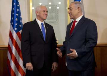 US Vice President Mike Pence meets with Israel's Prime Minister Benjamin Netanyahu in Jerusalem on Monday