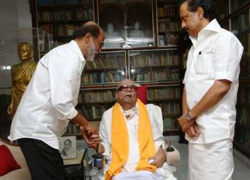 Rajinikanth met DMK chief M Karunanidhi at his residence