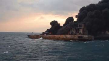 Sanchi, oil tanker in flames off China coast. Image provided by China's Ministry of Transport