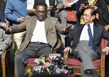 Supreme Court judge Jasti Chelameswar during a press conference at his residence in New Delhi on Friday
