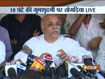 Pravin Togadia addressing a press conference in Ahmedabad