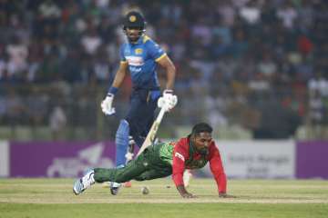 Nazmul Islam in action against Sri Lanka