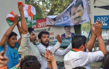 Indian Youth Congress activists protest against Kejriwal over the alleged assault on Delhi Chief Secretary by AAP MLAs