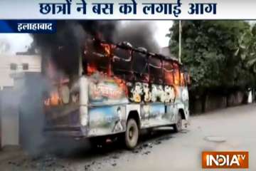 Protests in Allahabad over law student's murder turn violent, bus set on fire