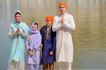 Canadian Prime Minister Justin Trudeau along with his family members at the Golden Temple in Amritsar on Wednesday. 