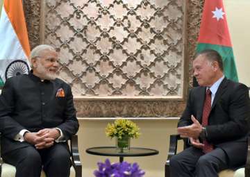 Prime Minister Narendra Modi with the King of Jordan Abdullah II Bin Al-Hussein, at Amman in Jordan on Friday.