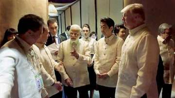 File photo of PM Modi with US President Donald Trump, Japanese Prime Minister Shinzo Abe and other leaders at a dinner in Manila