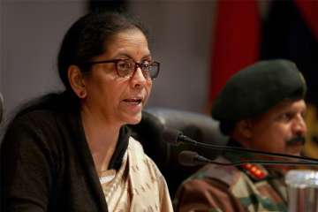 Union Defence Minister Nirmala Sitharaman addresses a press conference at Tiger Division Satwari in Jammu on Monday. 