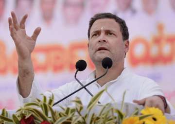 Rahul Gandhi speaks during a public meeting in Basavakalyan at Bidar on Tuesday