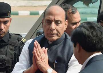 Rajnath Singh arrives to attend the inaugural session of the 24th edition of All India Forensic Science Conference at Gujarat University, in Ahmedabad on Saturday