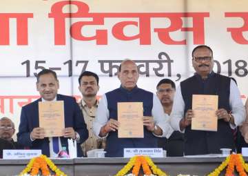 Union Home Minister Rajnath Singh and Santosh Gangwar at a function in Rohilkhand University in Bareilly on Saturday