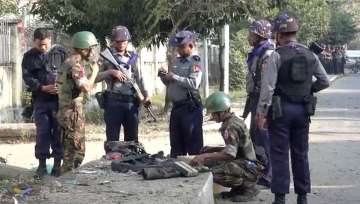 Police and officials at the site