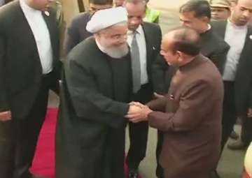Iran President Hassan Rouhani arrives in Hyderabad