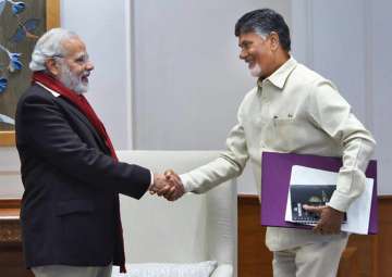 In this file photo PM Narendra Modi is seen with TDP President and Andhra Pradesh Chief Minister N Chandrababu Naidu in New Delhi on Friday, Jan 12, 2018.