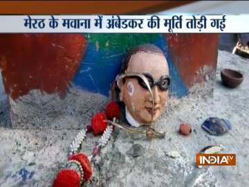 Ambedkar's statue vandalised in UP's Mawana district; police install new statue soon after incident

