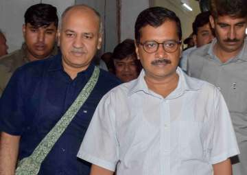 Delhi CM Arvind Kejriwal and Deputy CM Manish Sisodia arrive to present the Delhi government budget for 2018-19 in Delhi Assembly in New Delhi on Thursday.