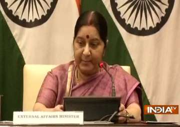 Sushma Swaraj addresses media in New Delhi on Tuesday 