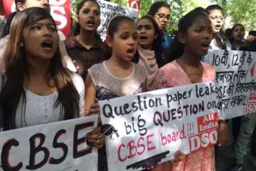 Students protest against CBSE paper leak.