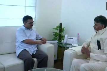 Delhi Chief Minister Arvind Kejriwal with TDP chief Chandrababu Naidu.