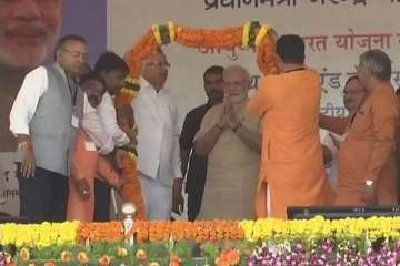 PM Modi at the inaugural event of Ayushman Bharat health and wellness centre in Chhattisgarh's Bijapur.