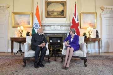Prime Minister Narendra Modi with his UK counterpart Theresa May. (Twitter@PMOIndia)