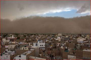 A dust storm approaches the city of Bikaner on Wednesday