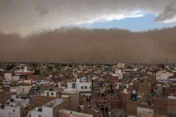 A dust storm approaches the city of Bikaner on Wednesday, May 2.