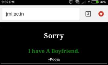 Jamia website hack: 'Sorry, Pooja has a boyfriend'
