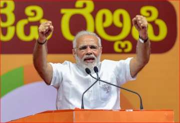 PM Modi addressing a rally in Karnataka