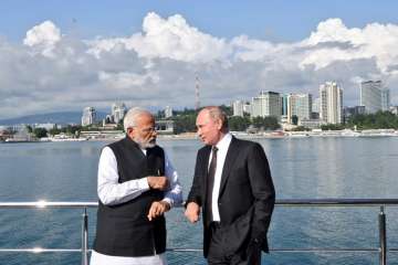 PM Narendra Modi meeting Vladimir Putin in Sochi. (Photo/Twitter/@MEAIndia)
