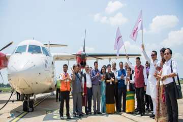 Arunachal Pradesh  CM Pema Khandu flagging off the Air Alliance Guwahati to Pasighat flight from Gopinath Bordoloi International Airport, Guwahati.