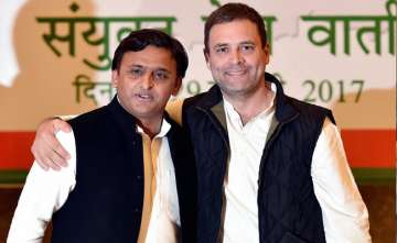 File photo of Akhilesh Yadav with Rahul Gandhi during UP polls