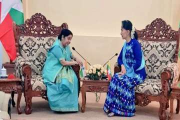External Affairs Minister Sushma Swaraj held talks with Myanmar's de-facto leader?Aung San Suu Kyi in Naypyidaw on Friday.