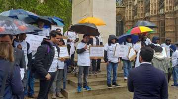 Indian protest outside Parliament  in London against UK's visa rules- File photo