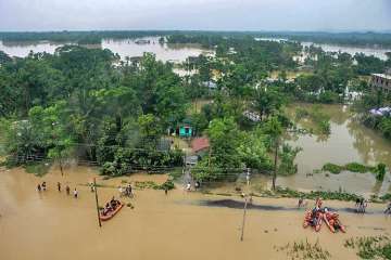 An aerial view of flood-affected Kailashahar town in Unakoti district of Tripura on Friday.