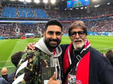 Abhishek Bachchan enjoys FIFA World Cup sem-finals with father Amitabh Bachchan, see pics