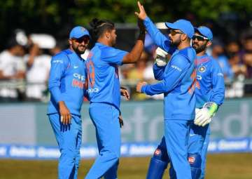 Indian cricket team celebrates a wicket in Ireland