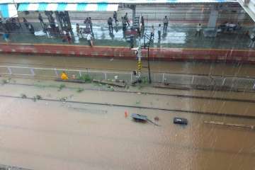Rail tracks were submerged at Kalyan station following heavy rains.