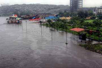 A view of a flooded locality after heavy rains, in Kalyan, Mumbai on Saturday.