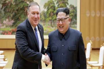 North Korean leader Kim Jong Un shakes hands with US Secretary of State Mike Pompeo in Pyongyang, North Korea on May 9, 2018.
