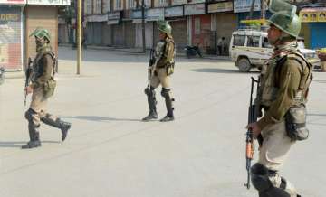 Security personnel patrolling after a strike was called in by separatists in Srinagar.