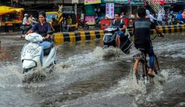 Waterlogged street during heavy rainfall, in Nagpur, Maharashtra 
