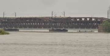 New Delhi: A view of the swollen Yamuna river as its water level rises near the Old Bridge