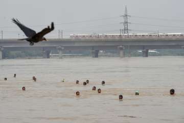 Traffic movement on Old Yamuna Bridge in Delhi was closed on Sunday after the water level in the river rose due to rains. Last evening, the river was flowing at 205.5 metres.